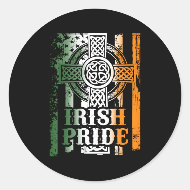 St Patricks Day Irish Celtic Cross Classic Round Sticker (Front)