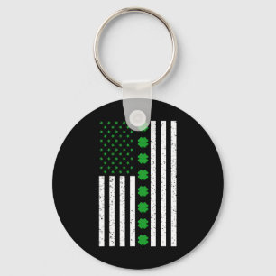 St Patricks Day Irish Clover American Flag Key Ring