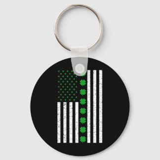 St Patricks Day Irish Clover American Flag  Key Ring