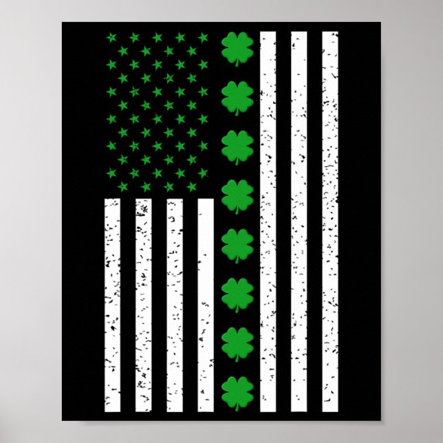 St Patricks Day Irish Clover American Flag  Poster (Front)