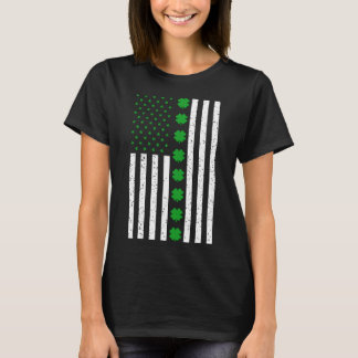 St Patricks Day Irish Clover American Flag  T-Shirt