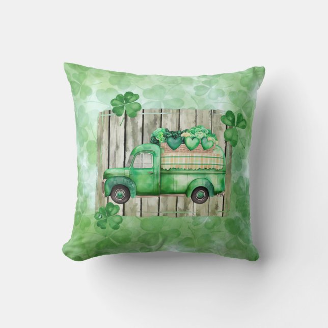 St. Patrick's Day Irish Clovers Vintage Truck Cushion (Front)
