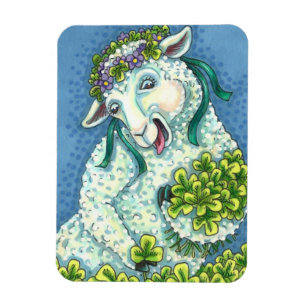 ST. PATRICK'S DAY IRISH EWE, SHEEP & SHAMROCKS MAGNET