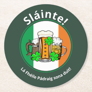 ST PATRICKS DAY Irish Flag Beer Round Paper Coaster