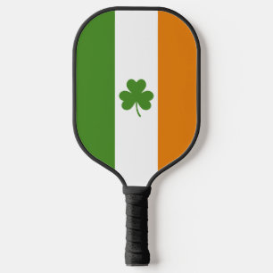 St Patrick's Day Irish Flag with Shamrock Clover Pickleball Paddle
