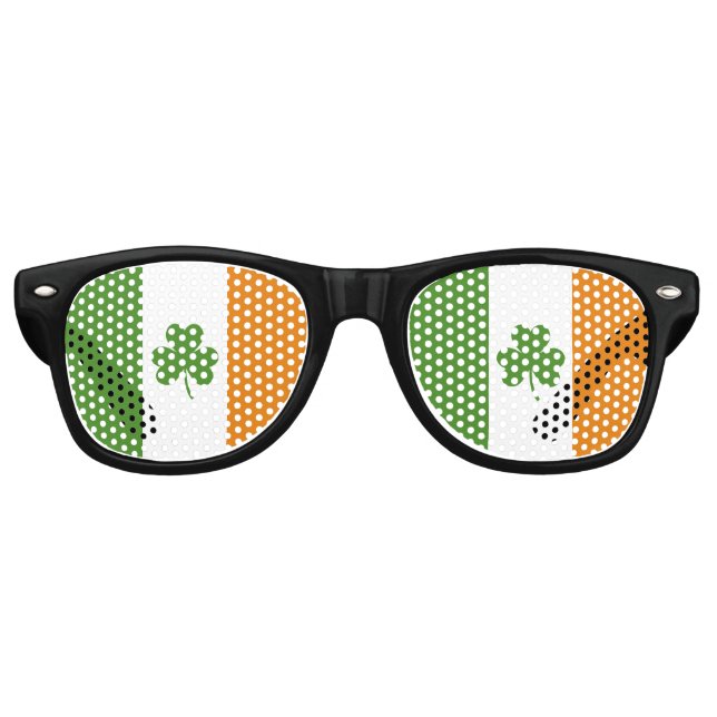 St Patrick's Day Irish Flag with Shamrock Clover Retro Sunglasses (Front)