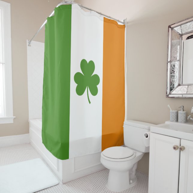 St Patrick's Day Irish Flag with Shamrock Clover Shower Curtain (In Situ)