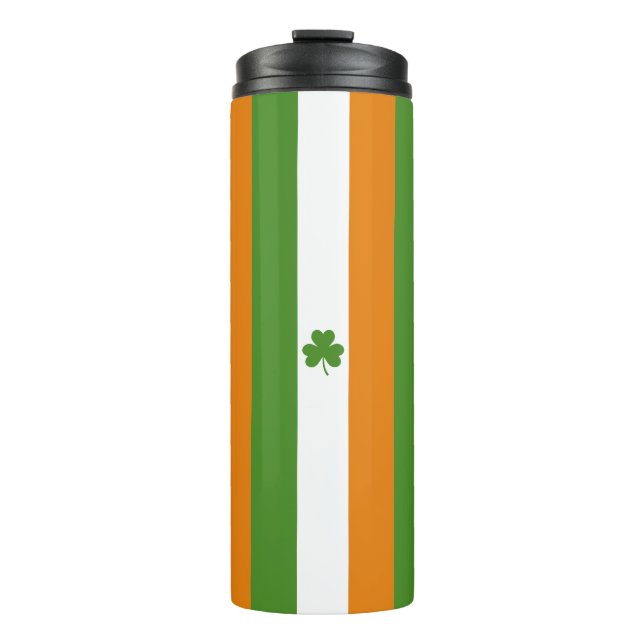 St Patrick's Day Irish Flag with Shamrock Clover Thermal Tumbler (Front)