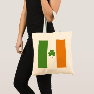 St Patrick's Day Irish Flag with Shamrock Clover Tote Bag
