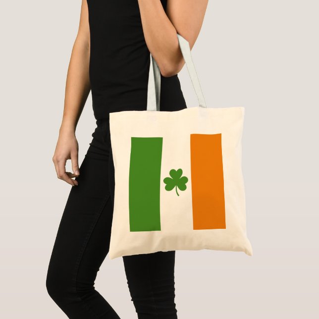 St Patrick's Day Irish Flag with Shamrock Clover Tote Bag (Front (Product))