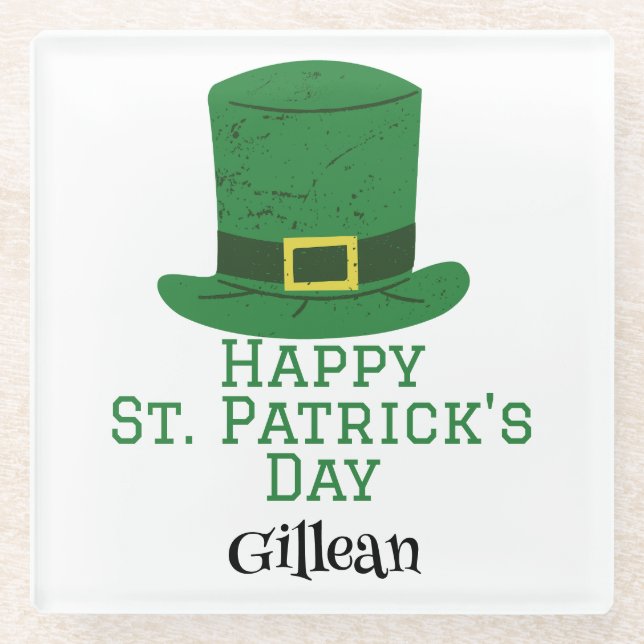St. Patrick's Day Irish green hat lucky Shamrock  Glass Coaster (Front)