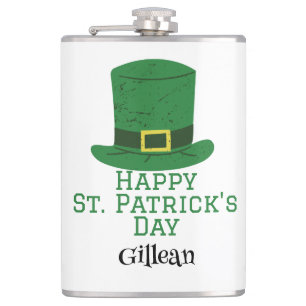 St. Patrick's Day Irish green hat lucky Shamrock Hip Flask