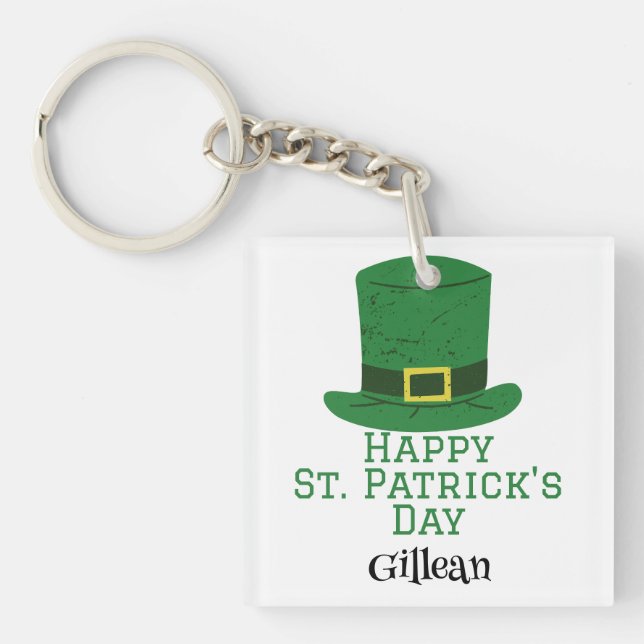 St. Patrick's Day Irish green hat lucky Shamrock Key Ring (Front)