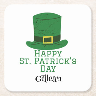 St. Patrick's Day Irish green hat lucky Shamrock Square Paper Coaster