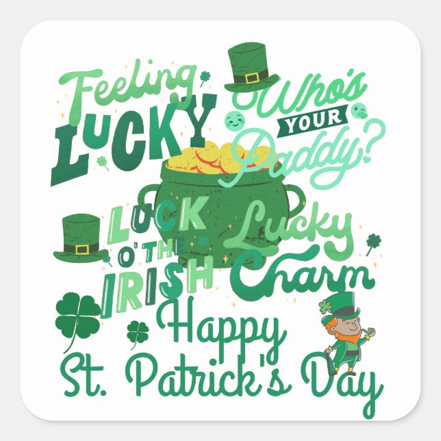 St. Patrick's Day Irish green lucky Shamrock  Square Sticker (Front)