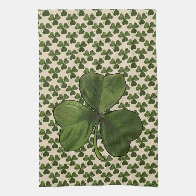 St Patrick's Day Irish Green Shamrock Pattern Tea Towel (Vertical)