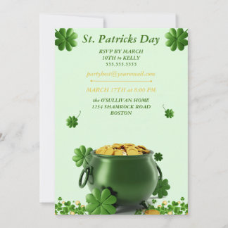 st patrick's day irish invitation with pot of gold