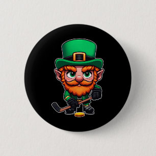 St Patrick's Day Irish Leprechaun Ice Hockey Playe 6 Cm Round Badge