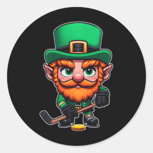 St Patrick's Day Irish Leprechaun Ice Hockey Playe Classic Round Sticker