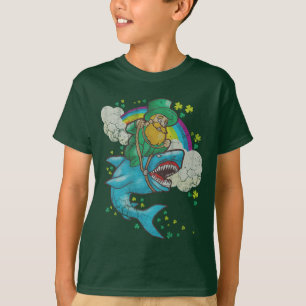 St Patricks Day Irish Leprechaun Riding Shark T-Shirt