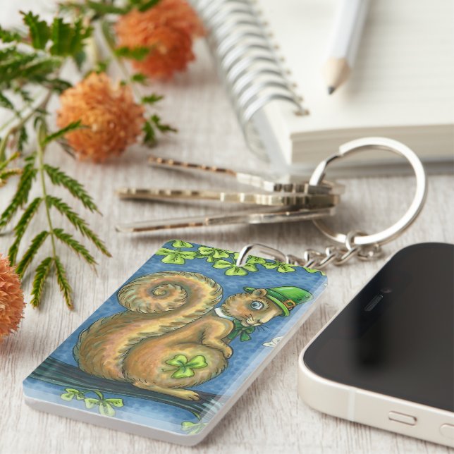 ST. PATRICK'S DAY IRISH LEPRECHAUN SQUIRREL, Lucky Key Ring (Front Right)