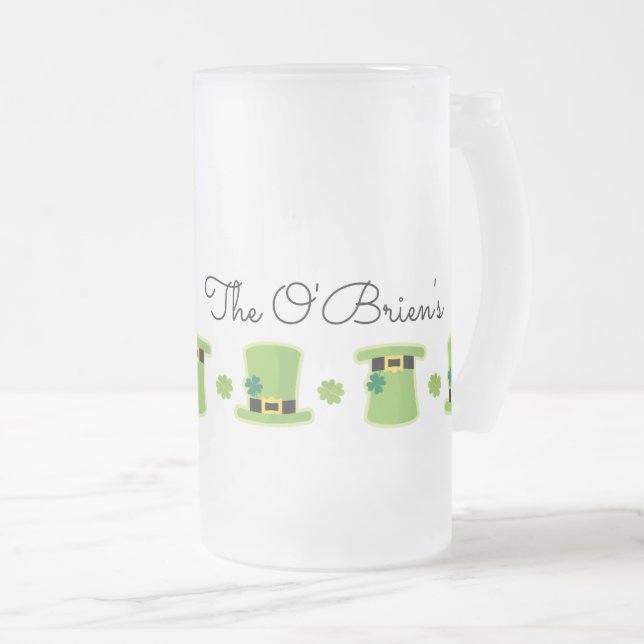 St Patricks Day Irish NAME Shamrock Green Hats Fun Frosted Glass Beer Mug (Front Right)
