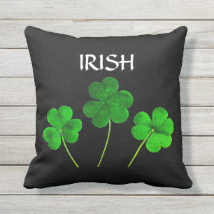 St Patrick's Day Irish Neon Green Shamrock Black Cushion