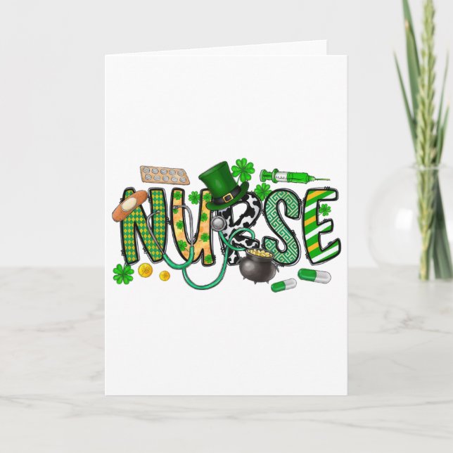 St Patrick's Day Irish Nurse Shamrock  Card (Front)