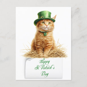St patrick's Day Irish Orange Cat   Holiday Postcard