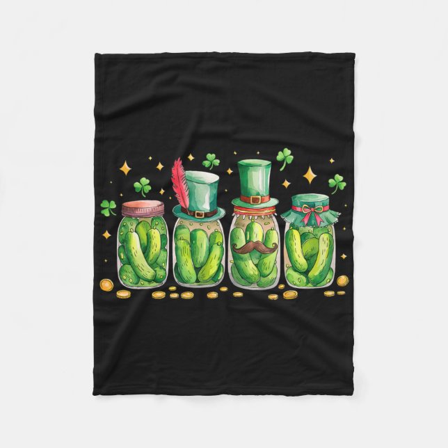 St. Patrick's Day Irish Pickle Jar Pickle Lover Ve Fleece Blanket (Front)