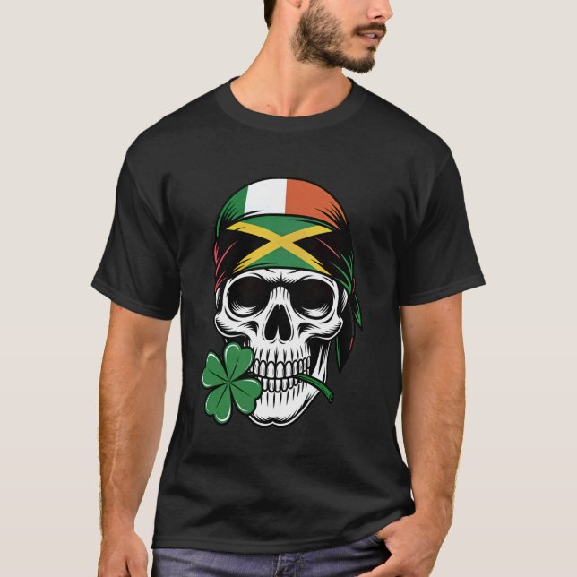 St Patricks Day Irish Rasta Skull Clover T-Shirt (Front)