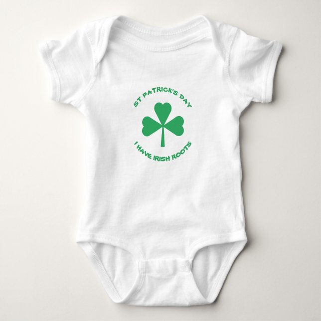 St Patrick's Day Irish Roots Green Shamrock Baby Bodysuit (Front)