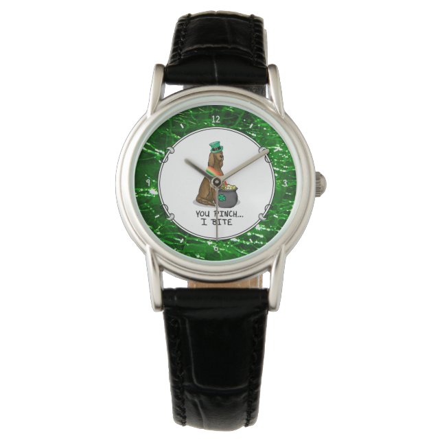 St. Patrick's Day Irish Setter Dog (red 1) Funny Watch (Front)