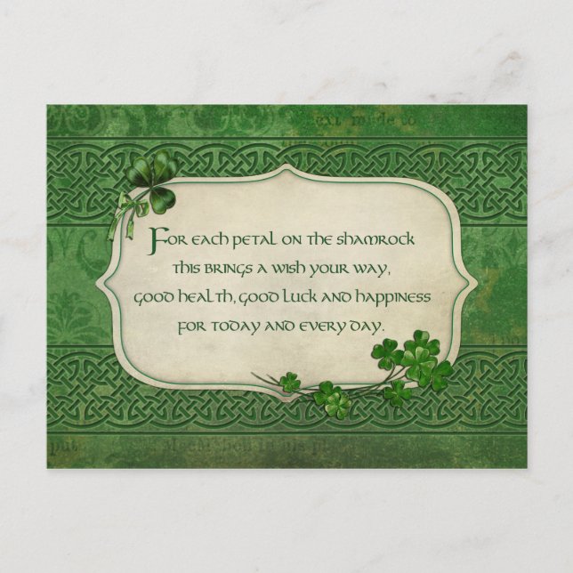 St. Patrick's Day Irish Shamrock Blessing Postcard (Front)