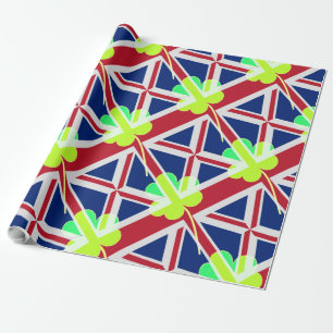 St. Patrick's Day Irish Shamrock Clover UK Flag Wrapping Paper