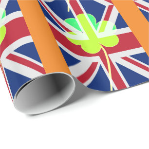 St. Patrick's Day Irish Shamrock Clover UK Flag Wrapping Paper
