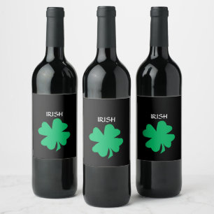 St Patrick's Day Irish Shamrock Leaf Green 2023 Wine Label
