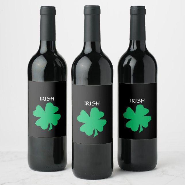 St Patrick's Day Irish Shamrock Leaf Green 2023 Wine Label (Bottles)