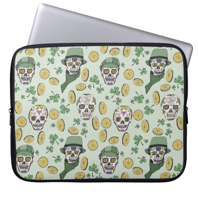 St Patrick's Day Irish Sugar Skull Custom Laptop Sleeve (Front)