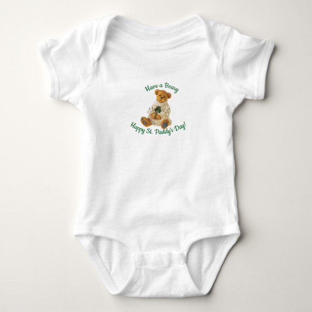 St. Patrick's Day Irish Teddy Bear Baby Bodysuit (Front)