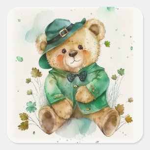 St. Patrick's Day Irish Teddy Bear   Square Sticker