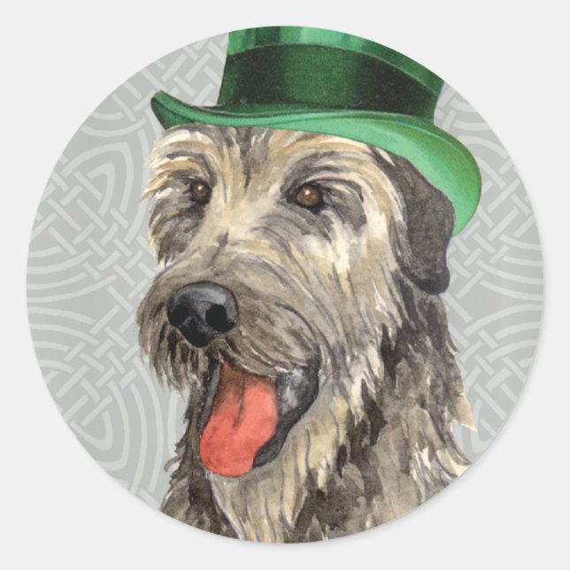 St. Patrick's Day Irish Wolfhound Classic Round Sticker (Front)