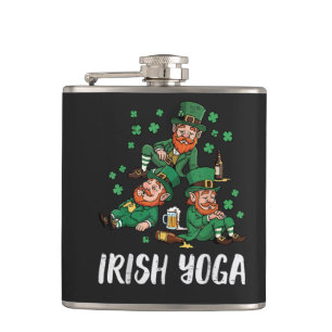 St Patricks Day Irish Yoga Leprechaun Saint Paddys Hip Flask