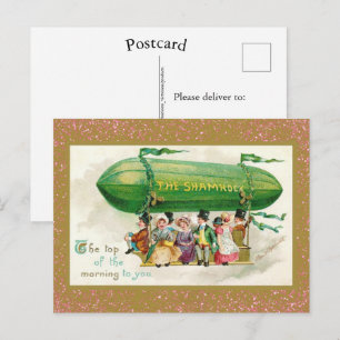 St Patrick's Day Irish Zeppelin Rose Gold Glitter Postcard