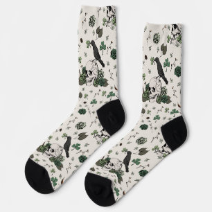 St Patrick's Day Ivory Goth Floral Skulls & Roses Socks