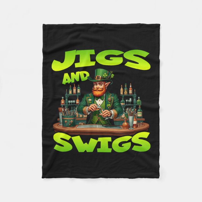 St Patricks Day Jig And Swigs St Paddys Day Green  Fleece Blanket (Front)