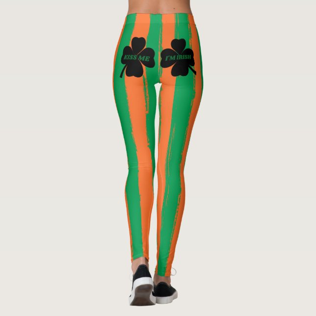 St. Patrick's Day Kiss Me I'm Irish Shamrocks Leggings (Back)