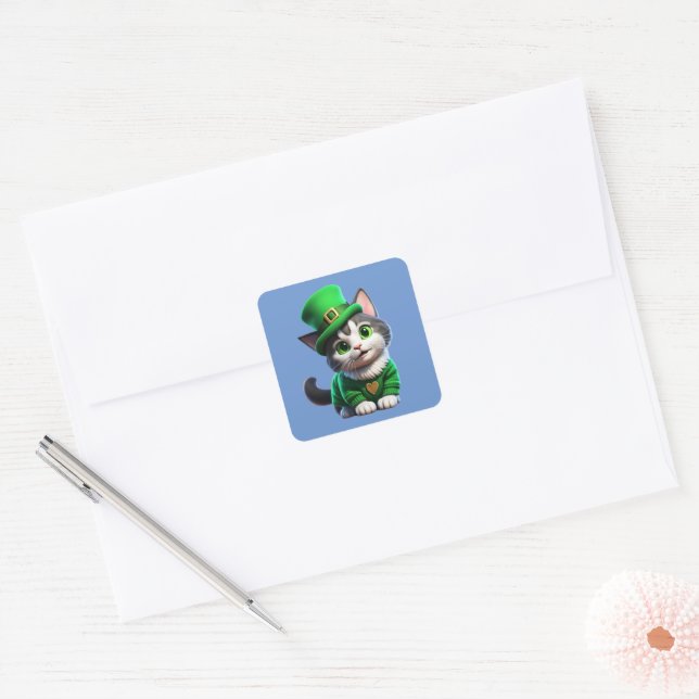 St. Patrick's Day Kitten Square Sticker (Envelope)