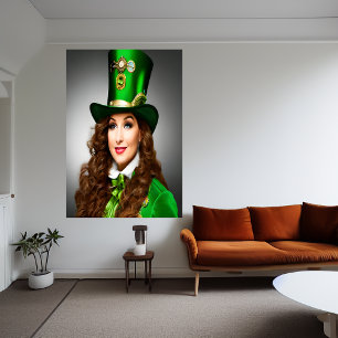 St. Patrick's Day lady brown hair   AI Art  Poster