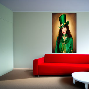 St. Patrick's Day lady dressed in green   AI Art  Poster